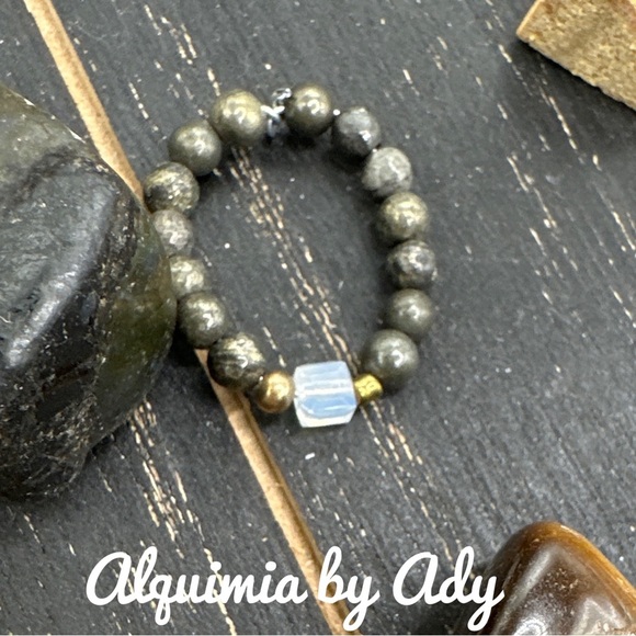 Pyrite and opal beaded boho ring - Picture 1 of 2